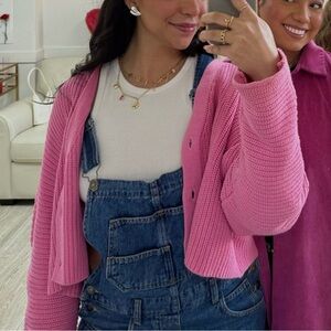 Forever 21 Cropped Knit Pink Cardigan